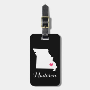 Personalised Black and Pink Heart Missouri State Luggage Tag