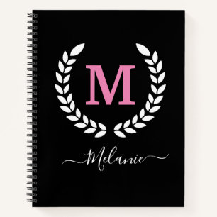 Personalised Black And Pink Monogram Name Notebook