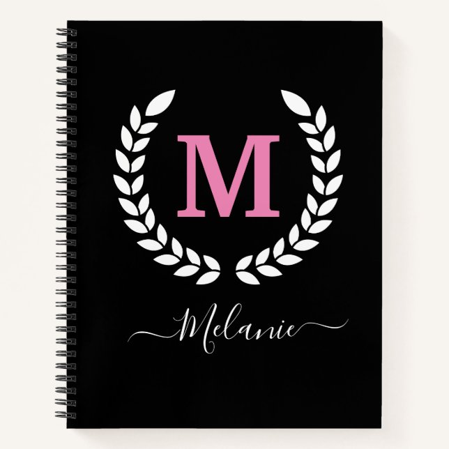 Personalised  Black And Pink Monogram Name Notebook (Front)