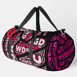 Personalised Black And Pink Netball Duffle Bag