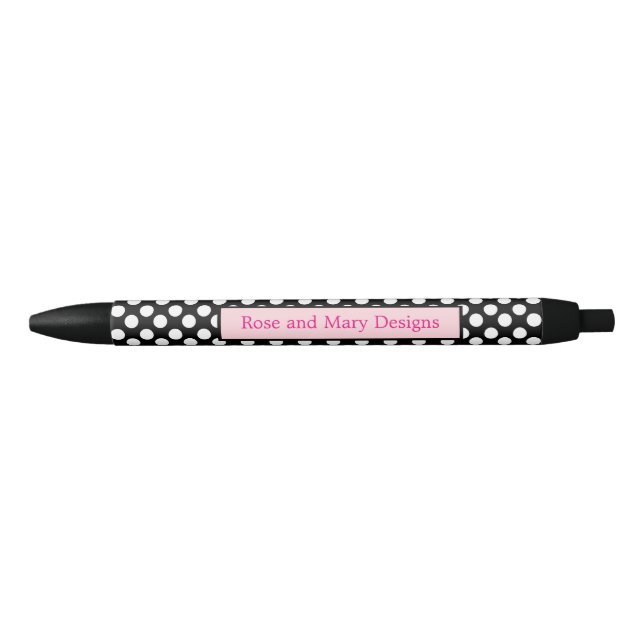 Personalised Black and Pink Polka Dot Pen (Front)