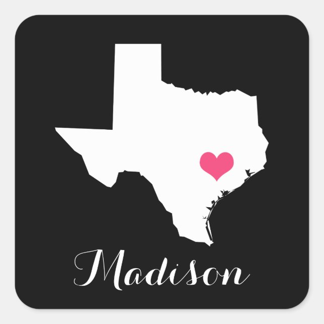 Personalised Black and Pink Texas Home State Square Sticker (Front)
