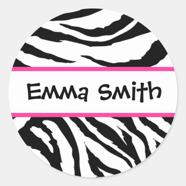 Personalised Black and Pink Zebra Stickers (Front)
