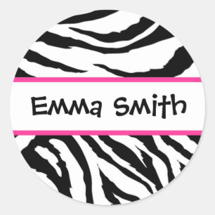 Personalised Black and Pink Zebra Stickers