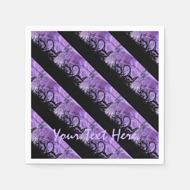 Personalised Black and Purple Striped Napkins (Front)