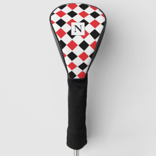 Personalised Black and Red Argyle Pattern  Golf Head Cover