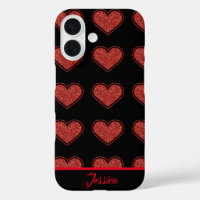 Personalised black and red glitter hearts
