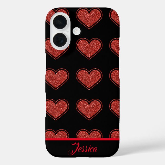 Personalised black and red glitter hearts Case-Mate iPhone case (Back)