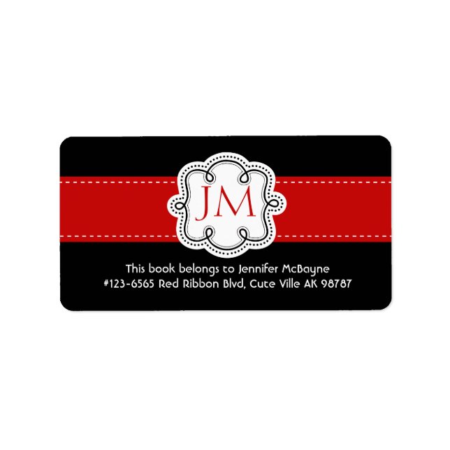 Personalised Black and Red Ladies  Bookplate Label (Front)