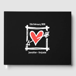 Personalised Black and Red Love Heart Wedding Guest Book