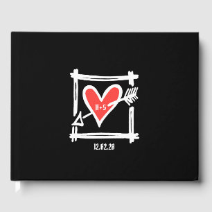 Personalised Black and Red Love Heart Wedding Guest Book
