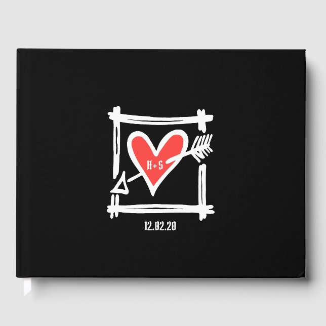 Personalised Black and Red Love Heart Wedding Guest Book (Front)
