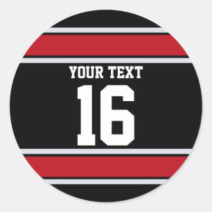 Personalised Black and Red Sports Stripes Classic Round Sticker