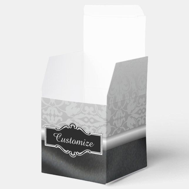 Personalised Black and Silver Damask Cube Box (Opened)