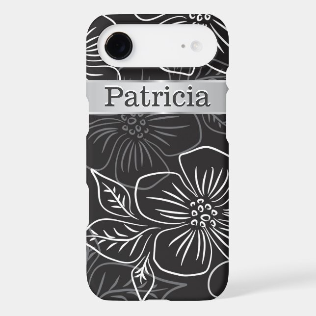 Personalised Black And Silver Floral Pattern Case-Mate iPhone Case (Back)