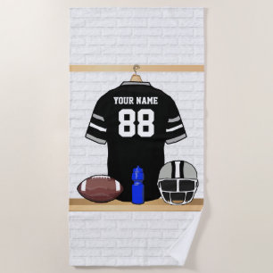 Personalised Black and Silver Grey Football Jersey Beach Towel