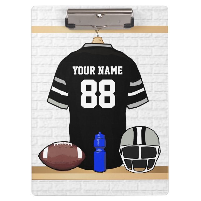 Personalised Black and Silver Grey Football Jersey Clipboard (Front)