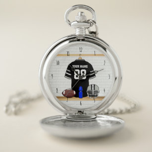 Personalised Black and Silver Grey Football Jersey Pocket Watch