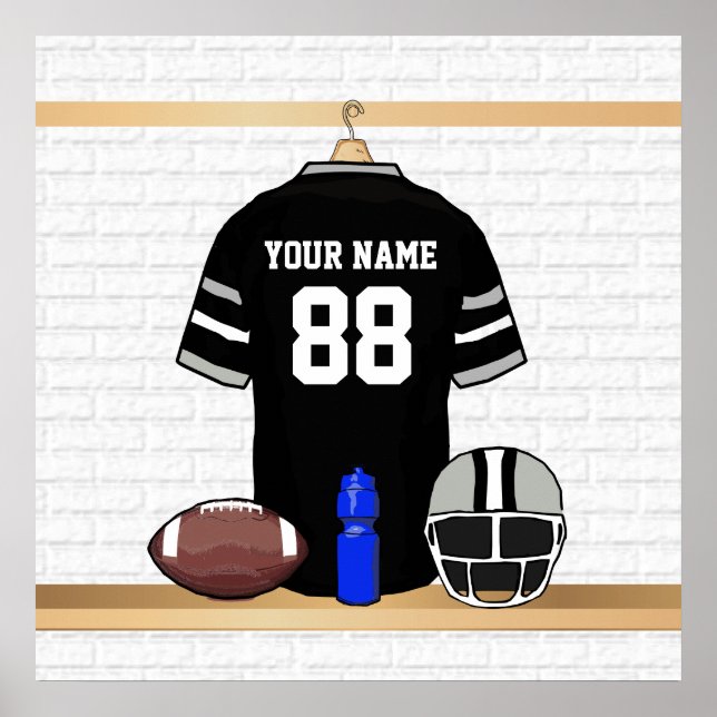 Personalised Black and Silver Grey Football Jersey Poster (Front)