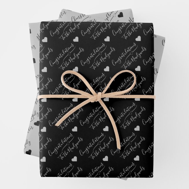 Personalised Black and Silver Wedding, Anniversary Wrapping Paper Sheet (In situ)