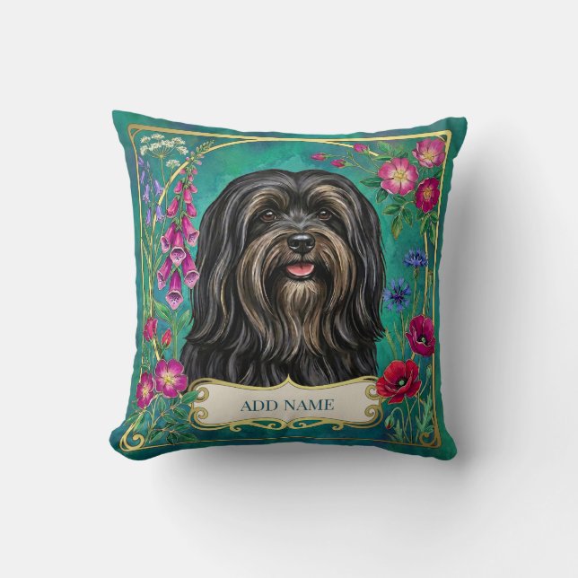 Personalised Black and Tan Lhasa Apso Cushion (Front)