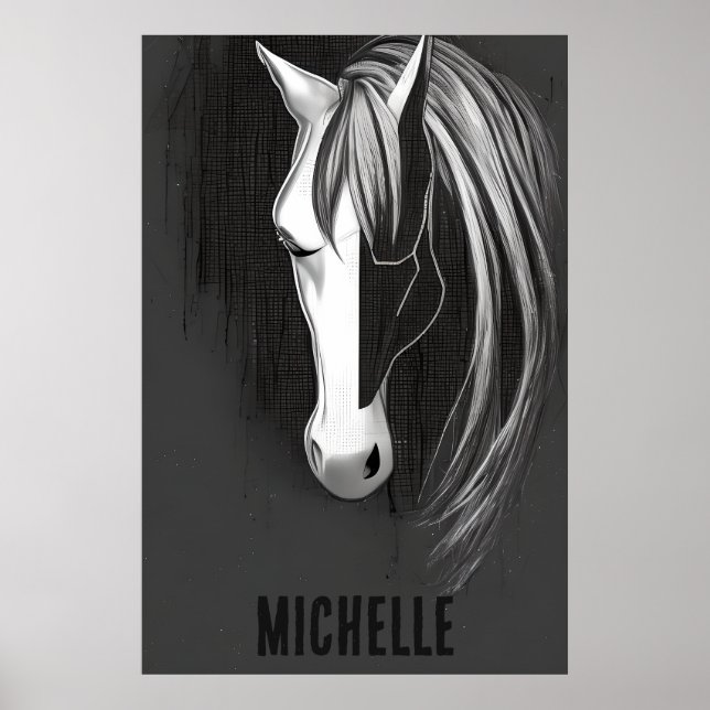 Personalised Black and White Abstract Horse Poster (Front)