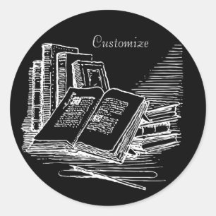 Personalised  Black And White Academia  Classic Round Sticker