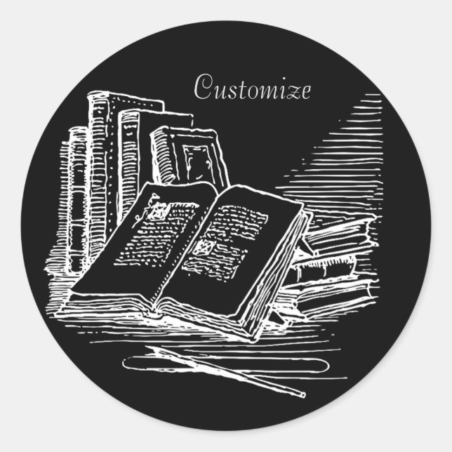 Personalised  Black And White Academia  Classic Round Sticker (Front)