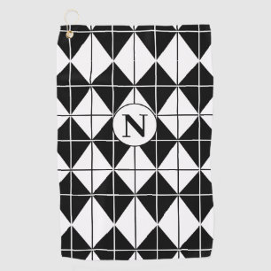Personalised Black and White Argyle Pattern Golf Towel