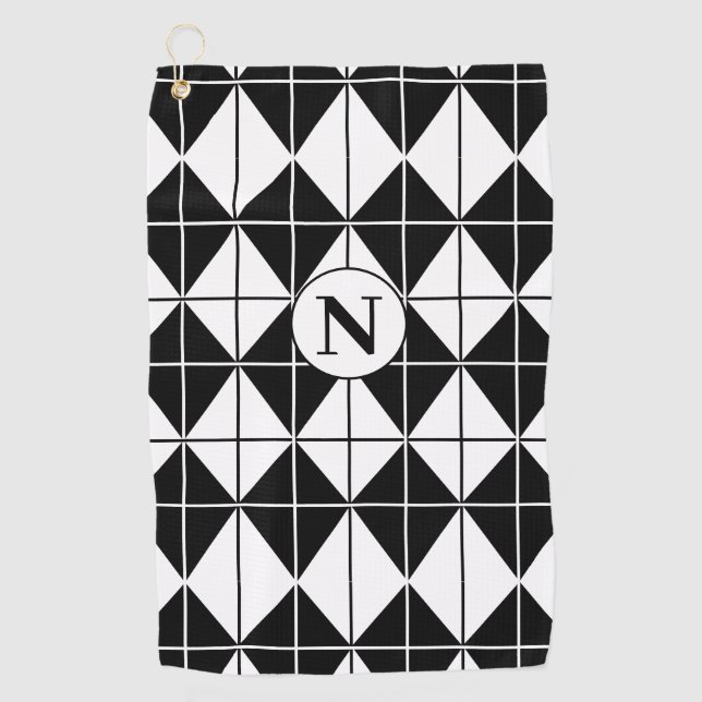 Personalised Black and White Argyle Pattern       Golf Towel (Front)