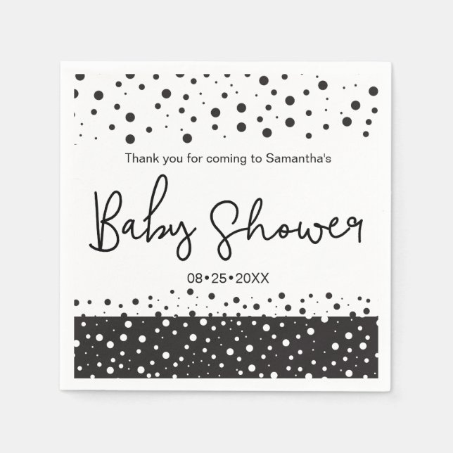 "Personalised" Black and white, Baby Shower Napkin (Front)