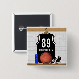 Personalised Black and White Basketball Jersey 15 Cm Square Badge