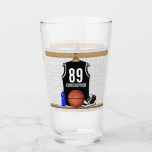 Personalised Black and White Basketball Jersey Bac Glass