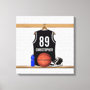 Personalised Black and White Basketball Jersey Canvas Print