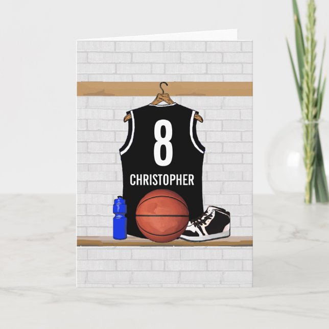 Personalised Black and White Basketball Jersey Card (Front)