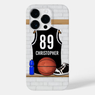 Personalised Black and White Basketball Jersey Case-Mate iPhone 14 Pro Case