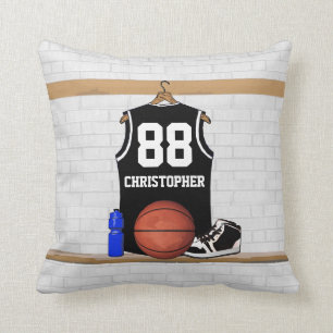 Personalised Black and White Basketball Jersey Cushion