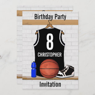 Personalised Black and White Basketball Jersey Invitation