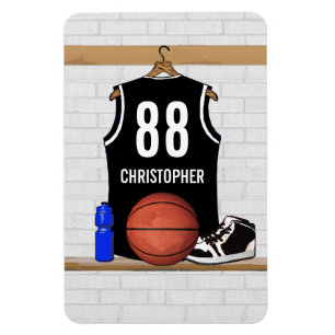 Personalised Black and White Basketball Jersey Magnet