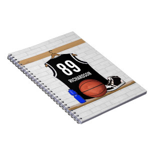 Personalised Black and White Basketball Jersey Notebook