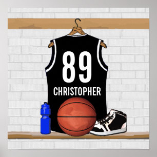 Personalised Black and White Basketball Jersey Poster