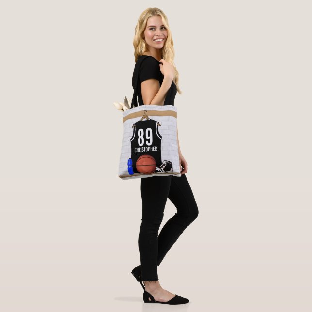 Personalised Black and White Basketball Jersey Tote Bag (On Model)