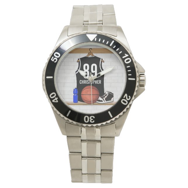 Personalised Black and White Basketball Jersey Watch (Front)