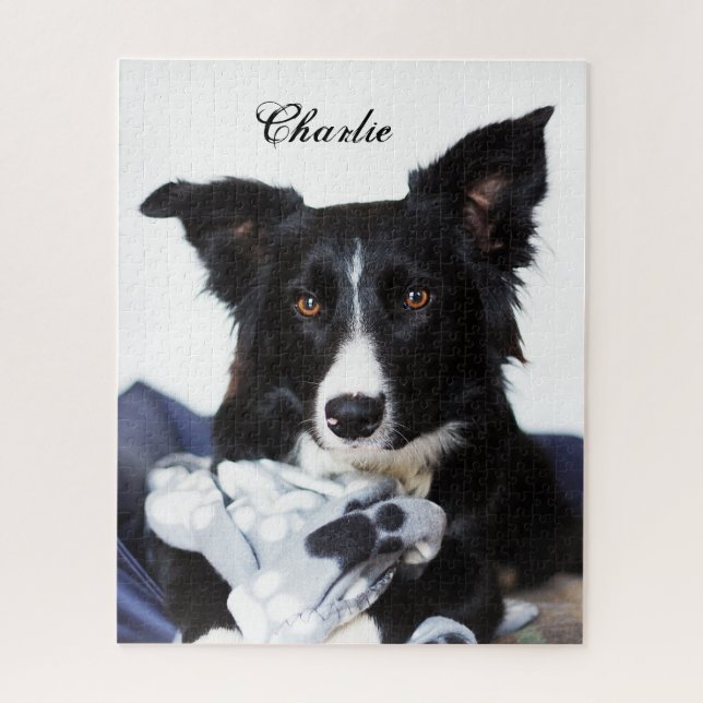 Personalised Black and White Border Collie Jigsaw Puzzle (Vertical)