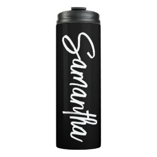 Personalised Black and White Brush Script Thermal Tumbler