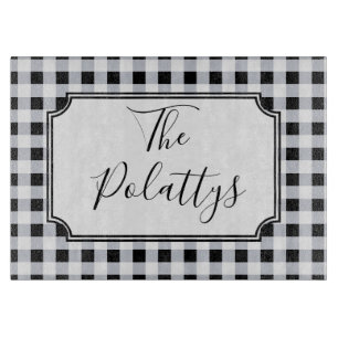 Personalised Black and White Buffalo Check Plaid Cutting Board