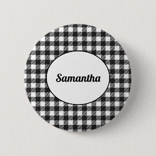 Personalised Black and White Buffalo Plaid 6 Cm Round Badge