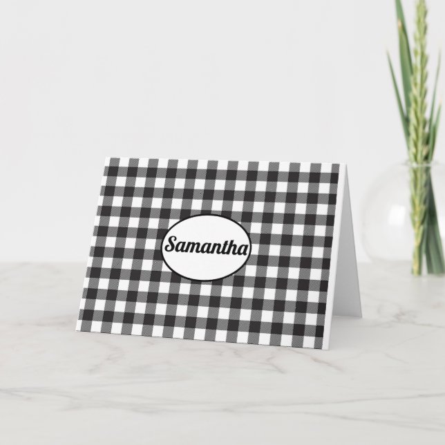Personalised Black and White Buffalo Plaid Card (Front)