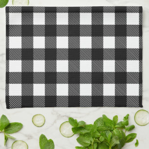 Personalised Black and White Buffalo Plaid Kitchen Tea Towel