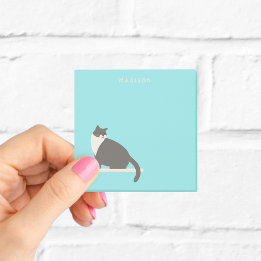 Personalised Black and White Cat Blue Sticky Notes